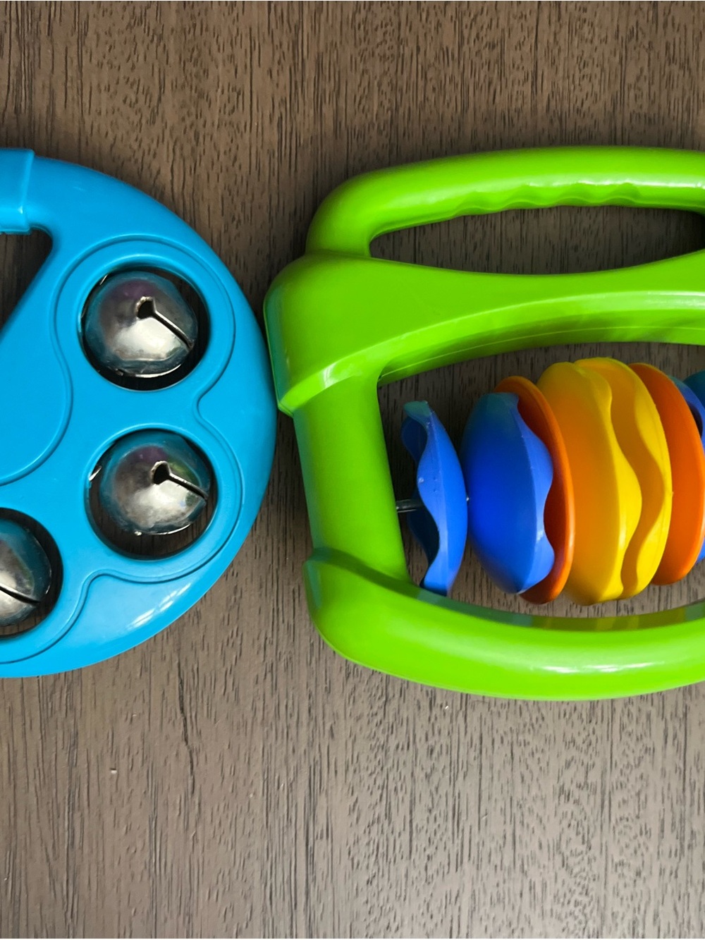 Colorful Kids Handheld Shaker & Bell Rattle Set – Blue & Green